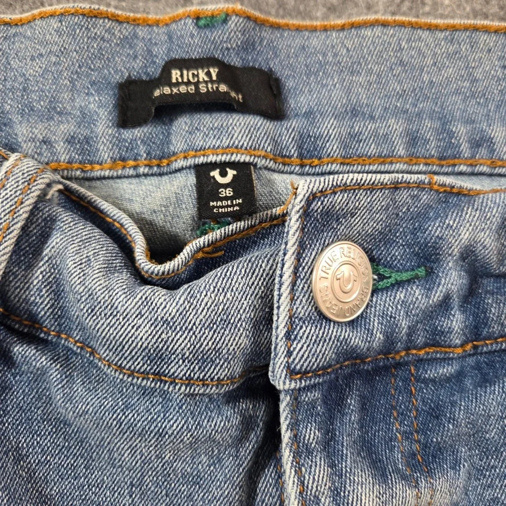 True Religion Ricky Jeans Mens 36 Relaxed Straight Leg Light Wash 31 Inseam